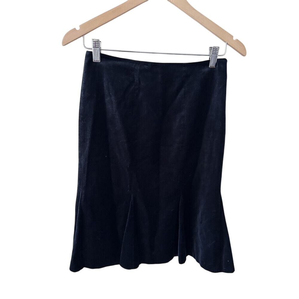 Boden Black Velvet Trumpet Mini Skirt Size US 2R‎ Side Zip Flounce Hem